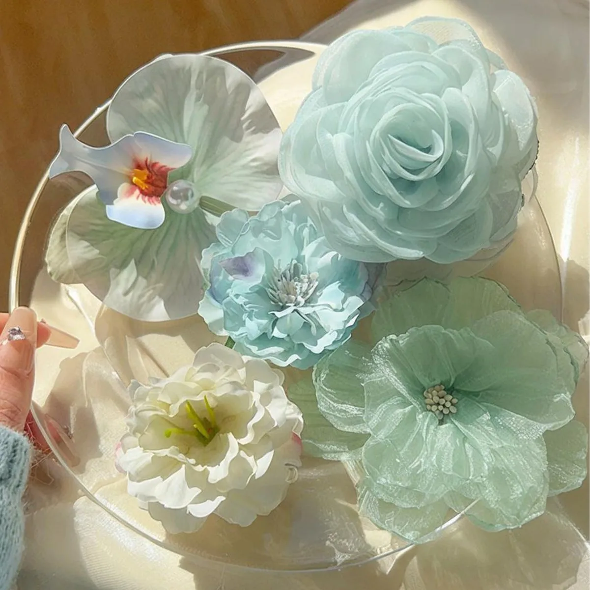 

Mint Green Series Hair Clips Fresh Floral Hairpins Trendy Green Floral Hair Accessories for Women