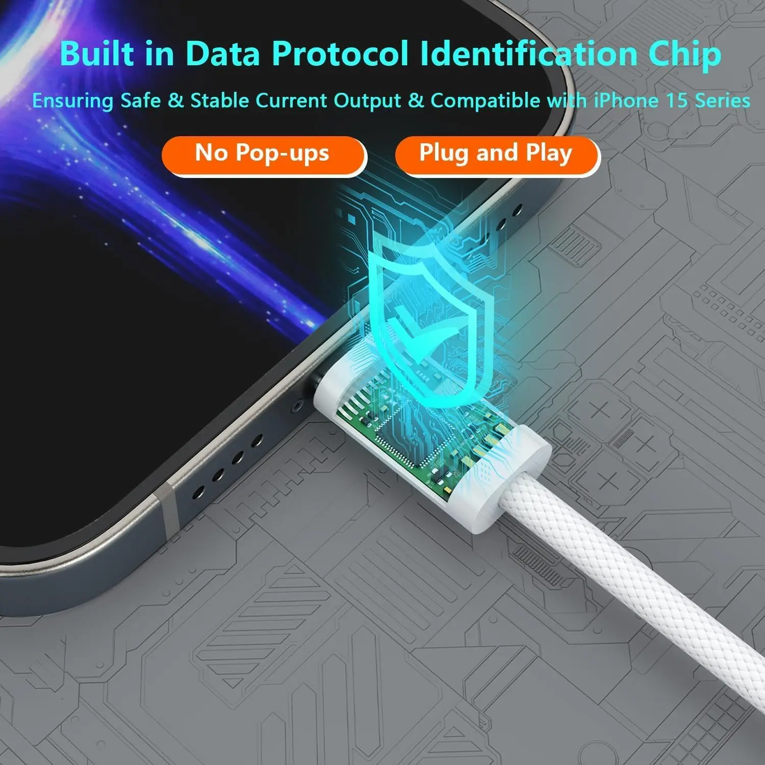 محول شحن آيفون 15 16 برو ماكس USB C إلى البرق آيفون مضفر كابل الشاحن موصل اكسسوارات لباد 10