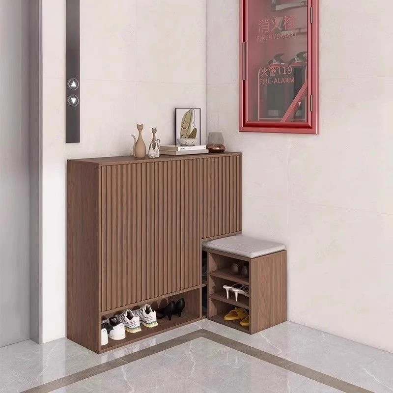 Household entrance corridor outer corridor small apartment locker floor combination corner cabinet solid wood retro shoe cabinet
