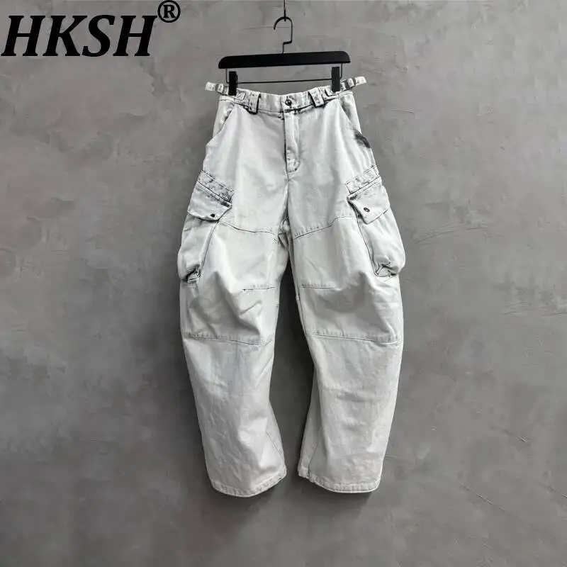 

HKSH весна осень новые мужские стильные сафари дизайн потертые ретро джинсы оверсайз шикарные модные карманы повседневные джинсовые брюки-карго HK16383