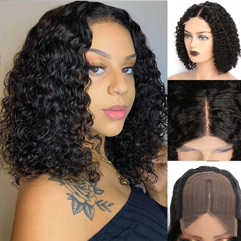 

Afro Kinky Curly Remy Human Hair Wigs HD Transparent Lace Wigs 10/12/14/16 Inches Natural Black Water Wave Bob Hair For Women