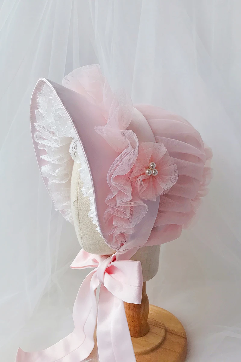 エレガントなボンネットキャップヴィンテージロリータビクトリア朝のレースフリル帽子コスプレアクセサリー