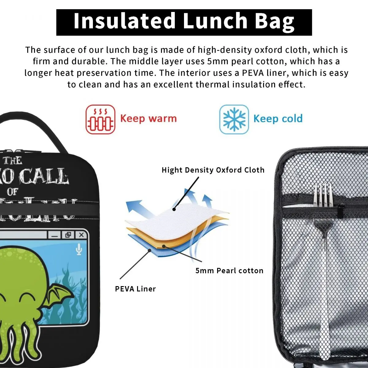 The Call Of Cthulhu Green Octopus Product Insulated Lunch Bags For Travel Food Storage Bag Portable Cooler Thermal Bento Box