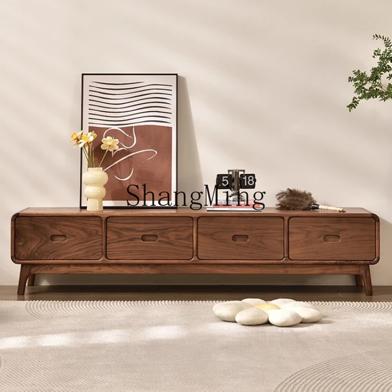 

LXY black walnut solid wood TV cabinet coffee table combination simple living room drawer video cabinet