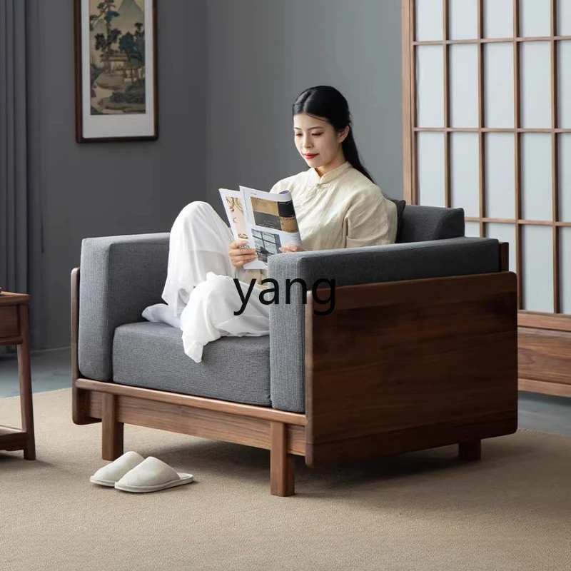 

LTT new Chinese all-solid wood single sofa living room home fabric sofa combination single chair