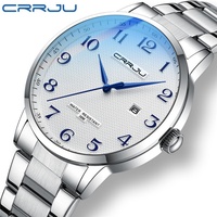 CRRJU 5009 Elegant Men's Quartz Watch Simple Business Fashion Calendar Waterproof Stainless Steel Strap Casual Watches for Men