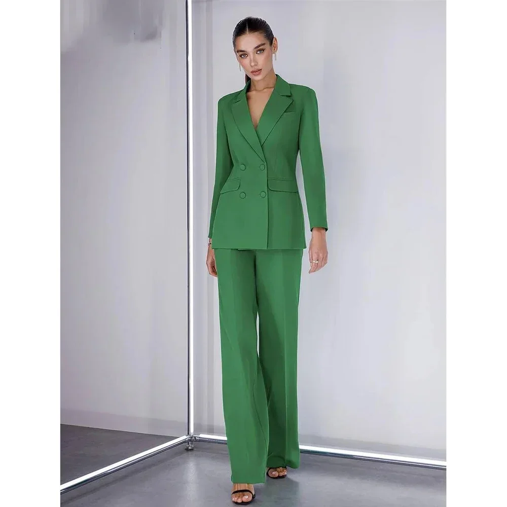 

New Solid 2-Piece Women Fashion Suit Blazer Wide Leg Pants Wedding Party Prom Set For Women Formal Occasions Clothing