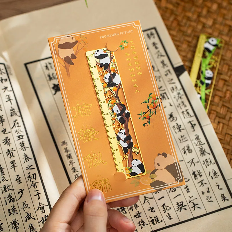 Metal Panda Bookmark Chinese Style Retro Hollow Book Clip Pagination Mark Book Holder Ruler Multifunction School Office Supplies