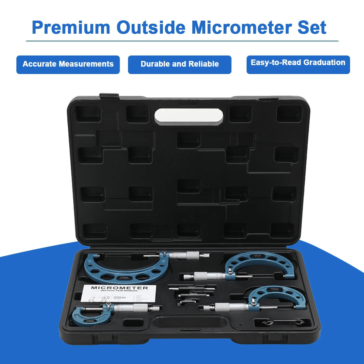 Micrometer Set 0-25mm 25-50mm 50-75mm 75-100mm 0.01mm Micrometer Measuring Instruments Micrometer Measuring Tools