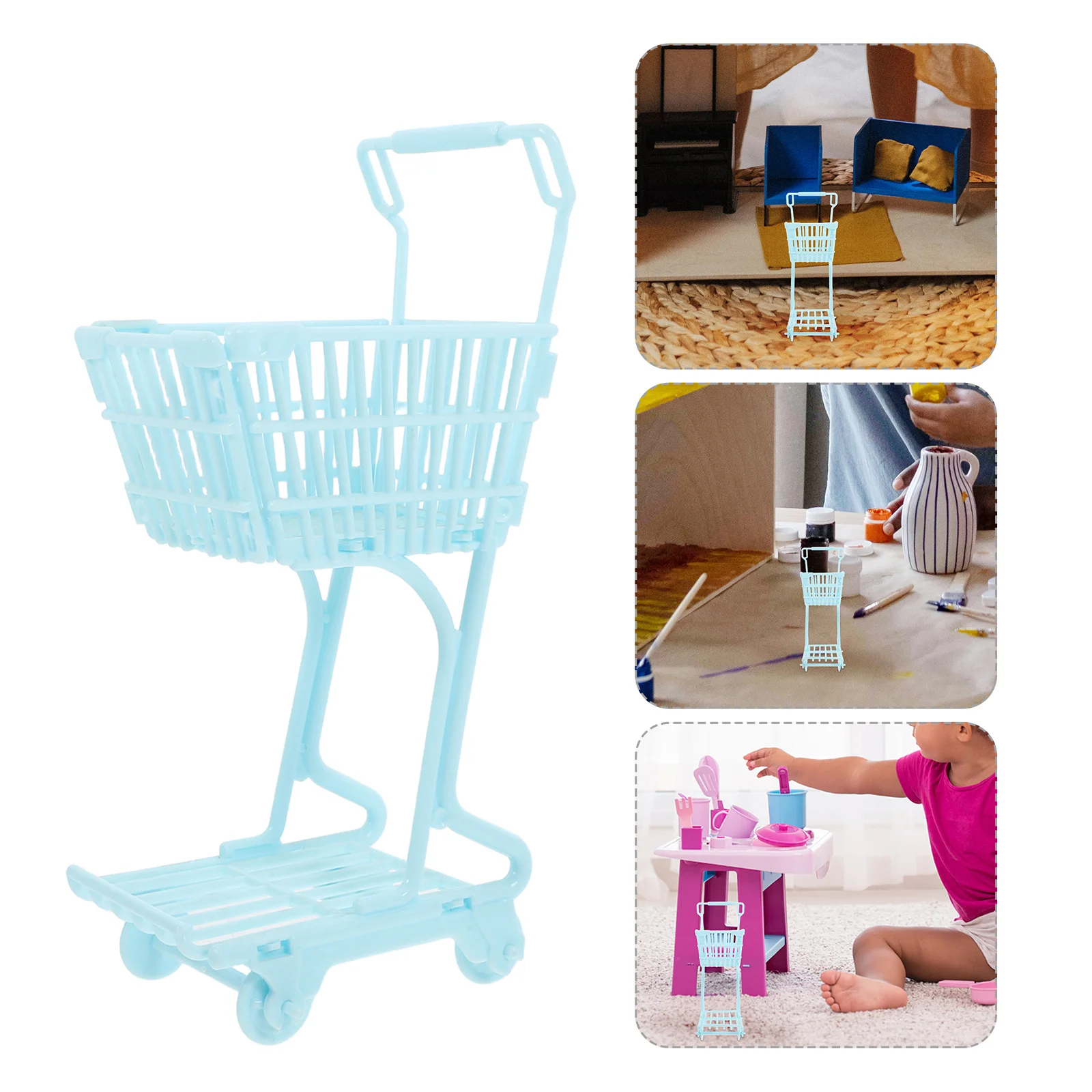 

Hohopeti Mini Shopping Cart Compact Grocery Play Cart Sky Plastic Basket for Kids Home Supermarket Roleplay