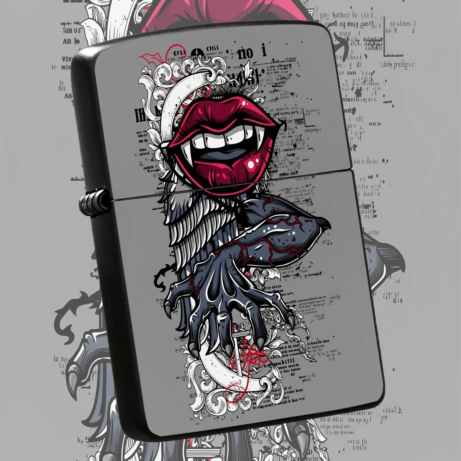 Creative Vampire Fangs Red Lip Lighter Retro Scroll Pattern Dark Street Art Style Portable Igniter Unique Aesthetic Daily Use Tool Ideal Exquisite Gift For Friends Art Lovers For Camping Travel Home Decor Any Scene A Humorous And Interestin