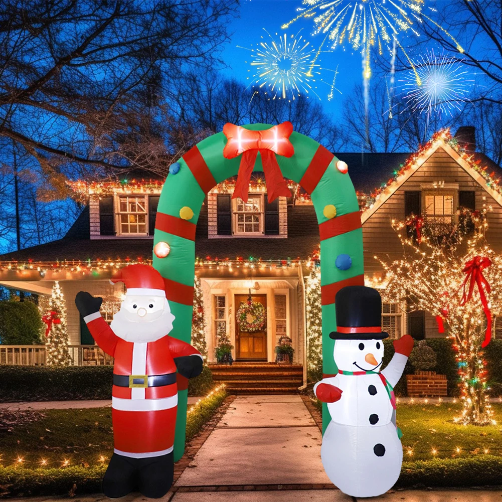 

8ft Inflatable Lighted Christmas Archway Santa & Snowman Arch Gate Decoration for Square Shopping Mall Lawn Garden Holiday Party