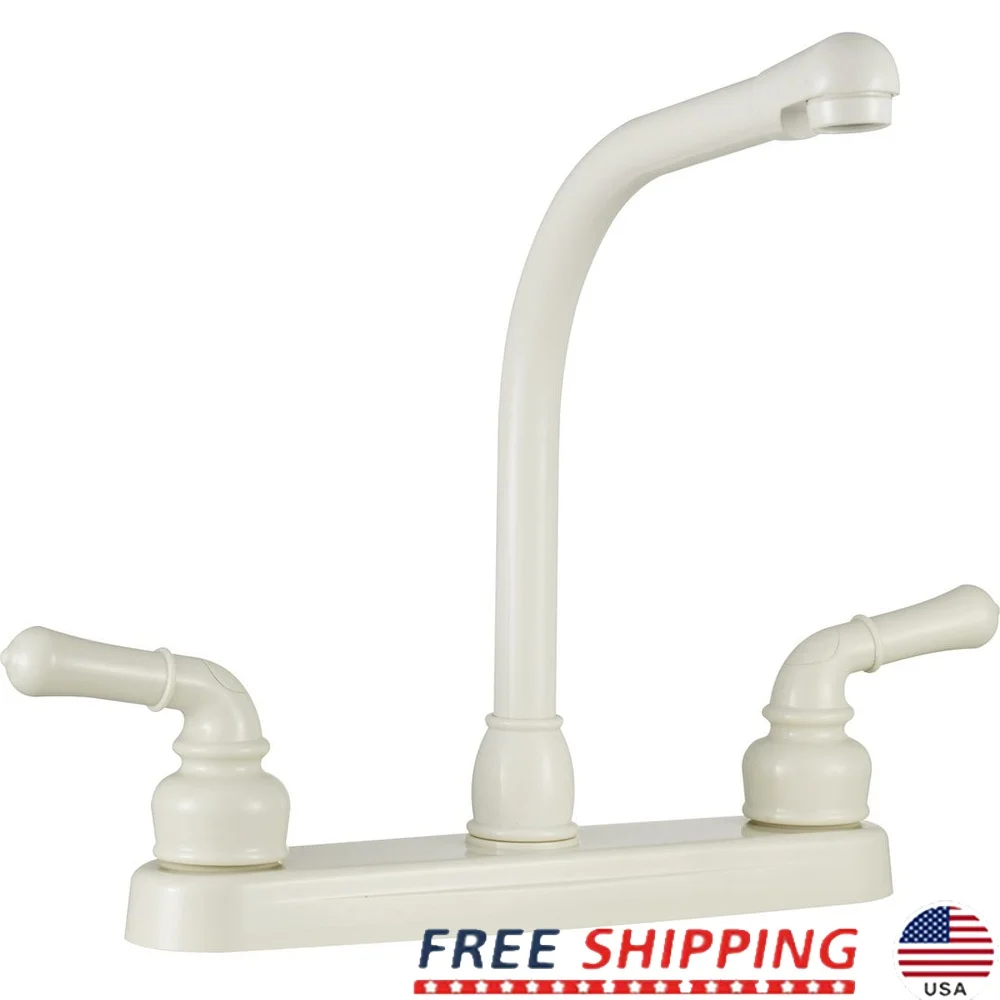 

Elegant Hi-Rise RV Kitchen Faucet Dual Levers Drip-Free Design Lightweight Synthetic Waterways 1.8 GPM Flow Rate Easy