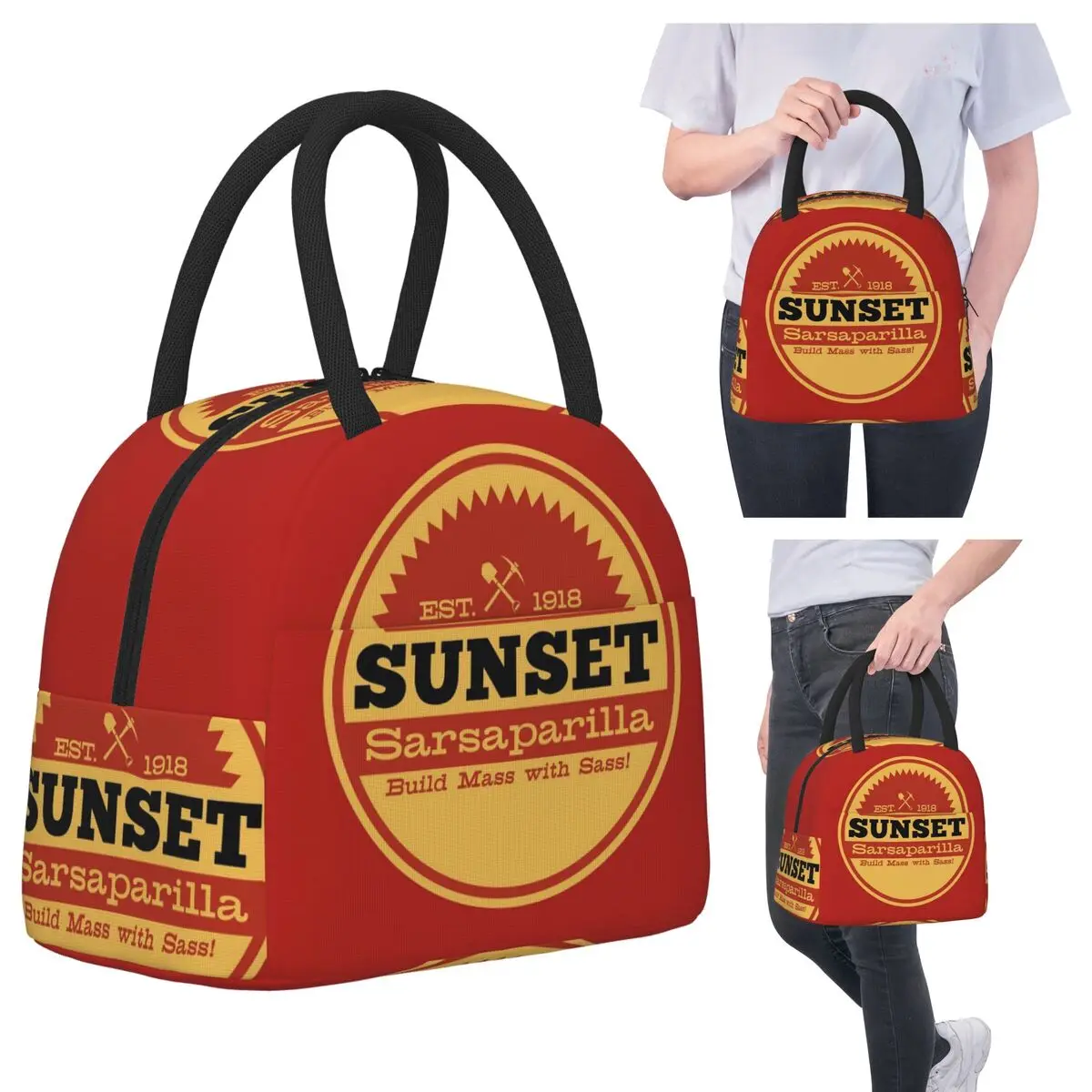 

Винтажная изолированная сумка для обеда с логотипом Sunset Sarsaparilla для детей, школьный холодильник, термосумка для еды, портативная коробка для завтрака, контейнер