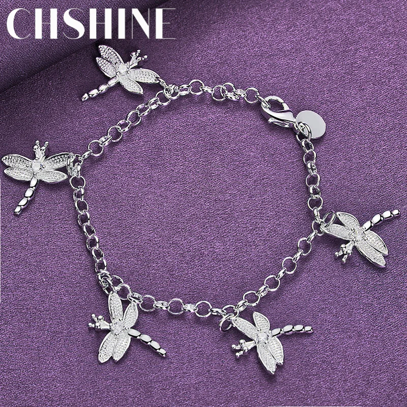 

CHSHINE 925 Sterling Silver Charm Dragonfly Chain Bracelet For Women Wedding Party Fashion Jewelry Gifts Wholesale