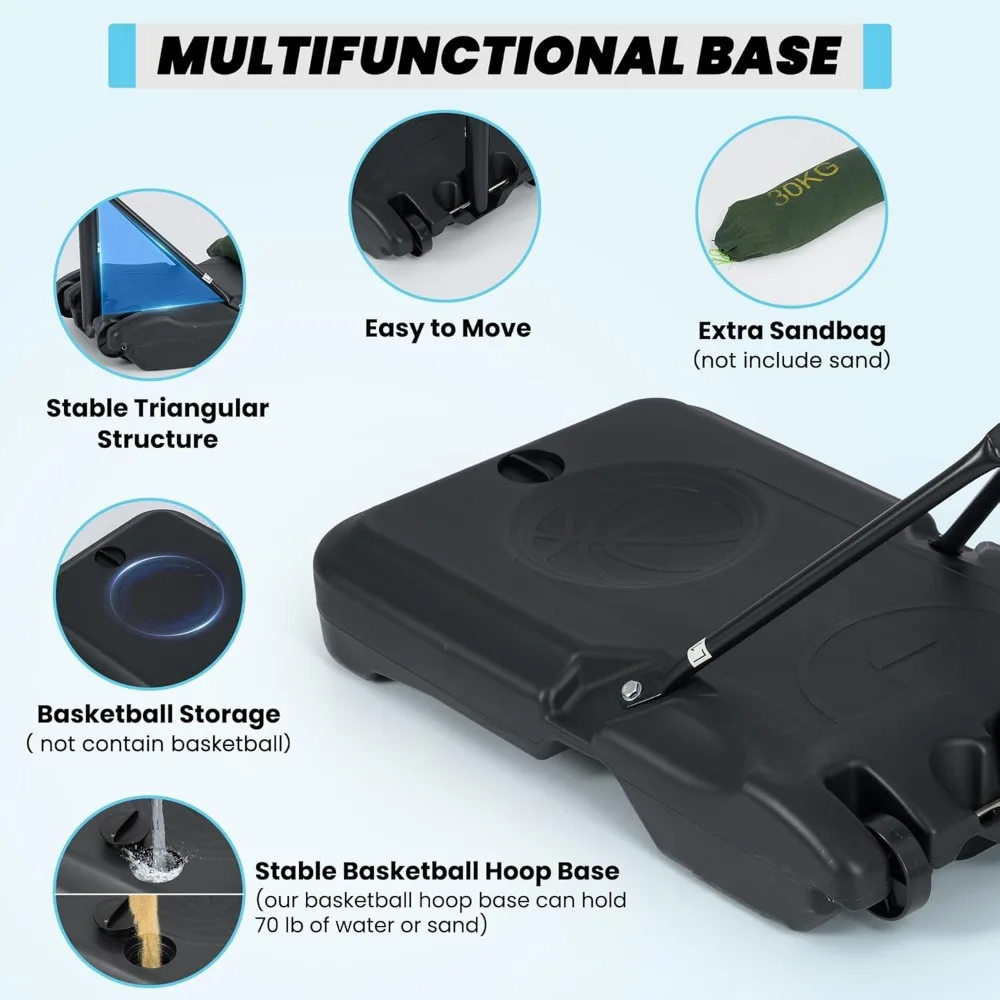 휴대용 야외 농구대, 28인치 백보드, 높이 조절 가능(5.8~7피트), 안정성을 위한 샌드백 포함