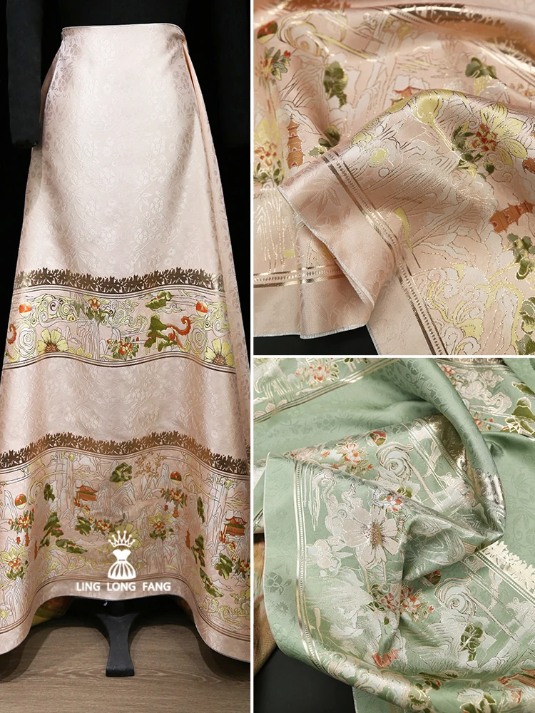 Positioning Weaving Brocade Gold Thread Jacquard Fabric Clothing Dress Fabric Designer Fabric