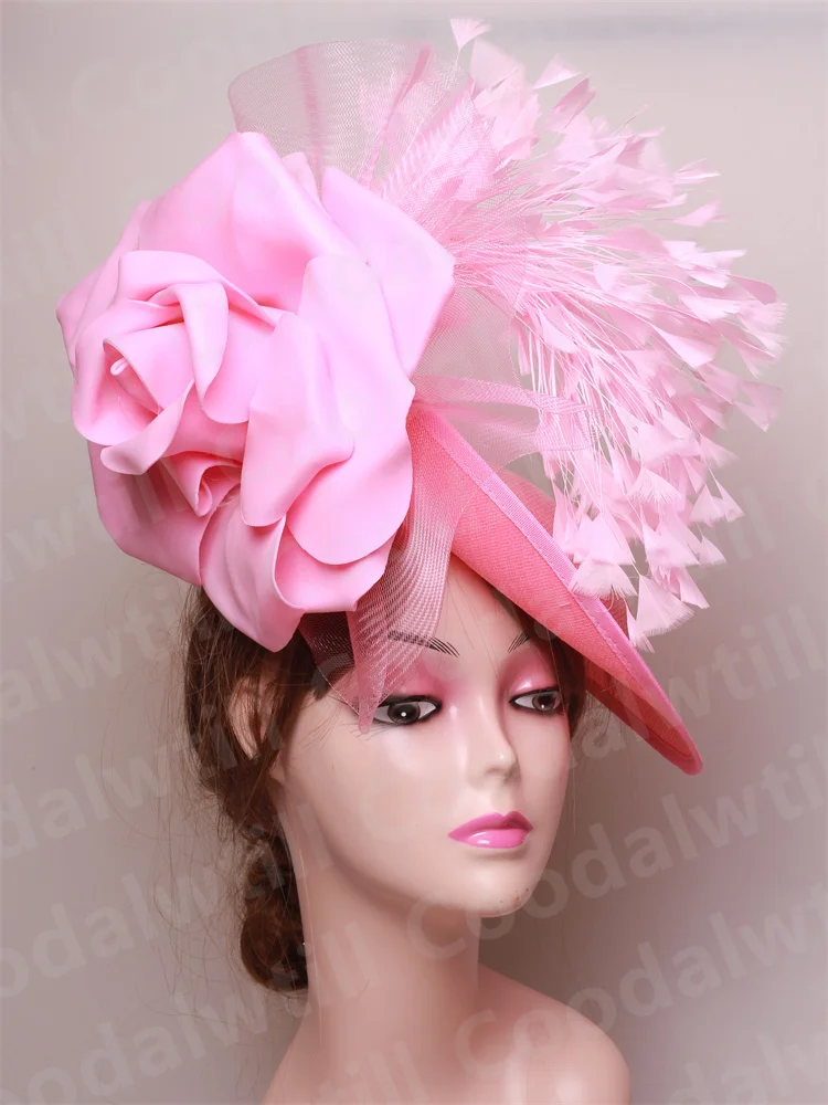 Red Mesh Fascinator Hat Women Church Derby Headpiece Ladies Cocktail Race Chapeau Cap Headband Woman Millinery Hair Accessory