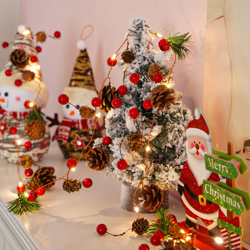 20 LEDs String Lights, Red Berry Pine Cone Garland Lights, Christmas Decorations for Home, Garland for Home Decor