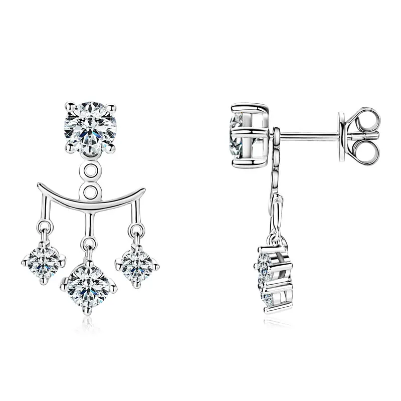 Ehhai 5mm Round Cut Moissanite Piercing Ear Jacket Stud Earrings for Women Real 925 Sterling Silver Fine Jewelry Gift Pendientes view 3