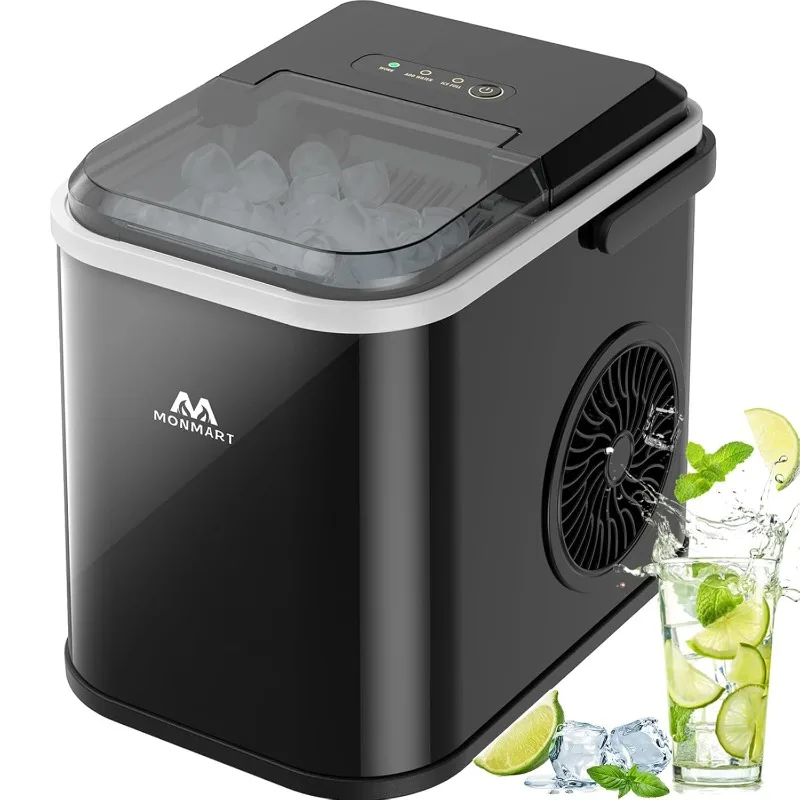 Ice Maker Countertop, LED Display Portable Ice Maker Machine with Handle, 26.5lbs/24Hrs, 8 Cubes in 6-9 Mins, Self-Cleaning