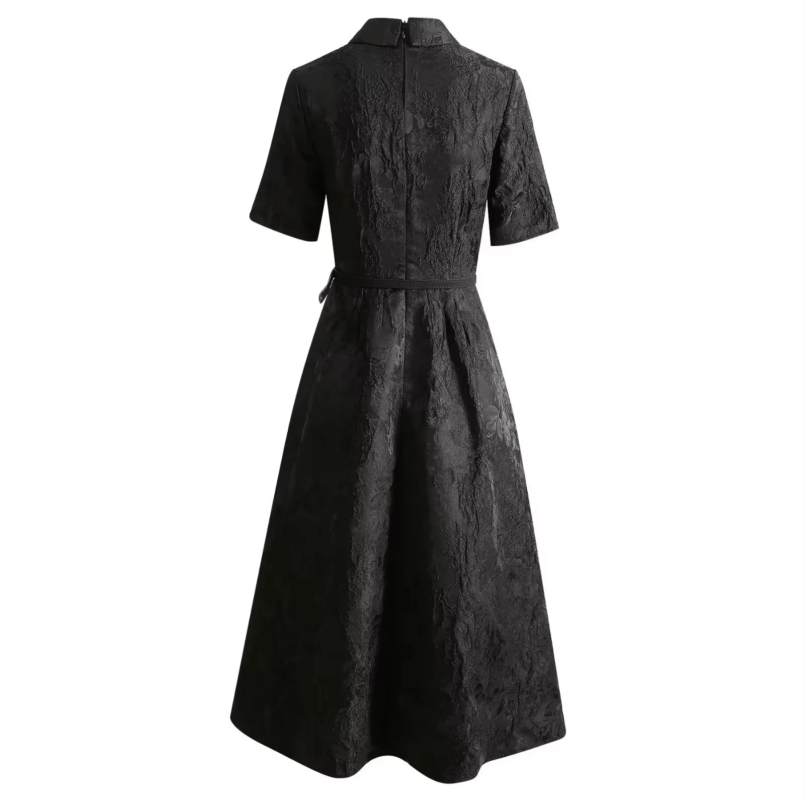 Tops Fashion Designer Dress 2023 Autumn Winter Runway Women Vintage Jacquard Prints Beading Deco Party Elegant Black Dresses