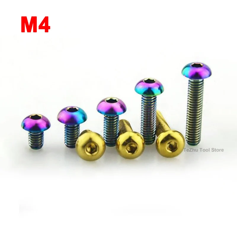 1Pcs Titanium Alloy Bolts M4x 6 8 10 12 15 20mm Round Head Inner Hexagon Screw For Bicycle Modifying Screws