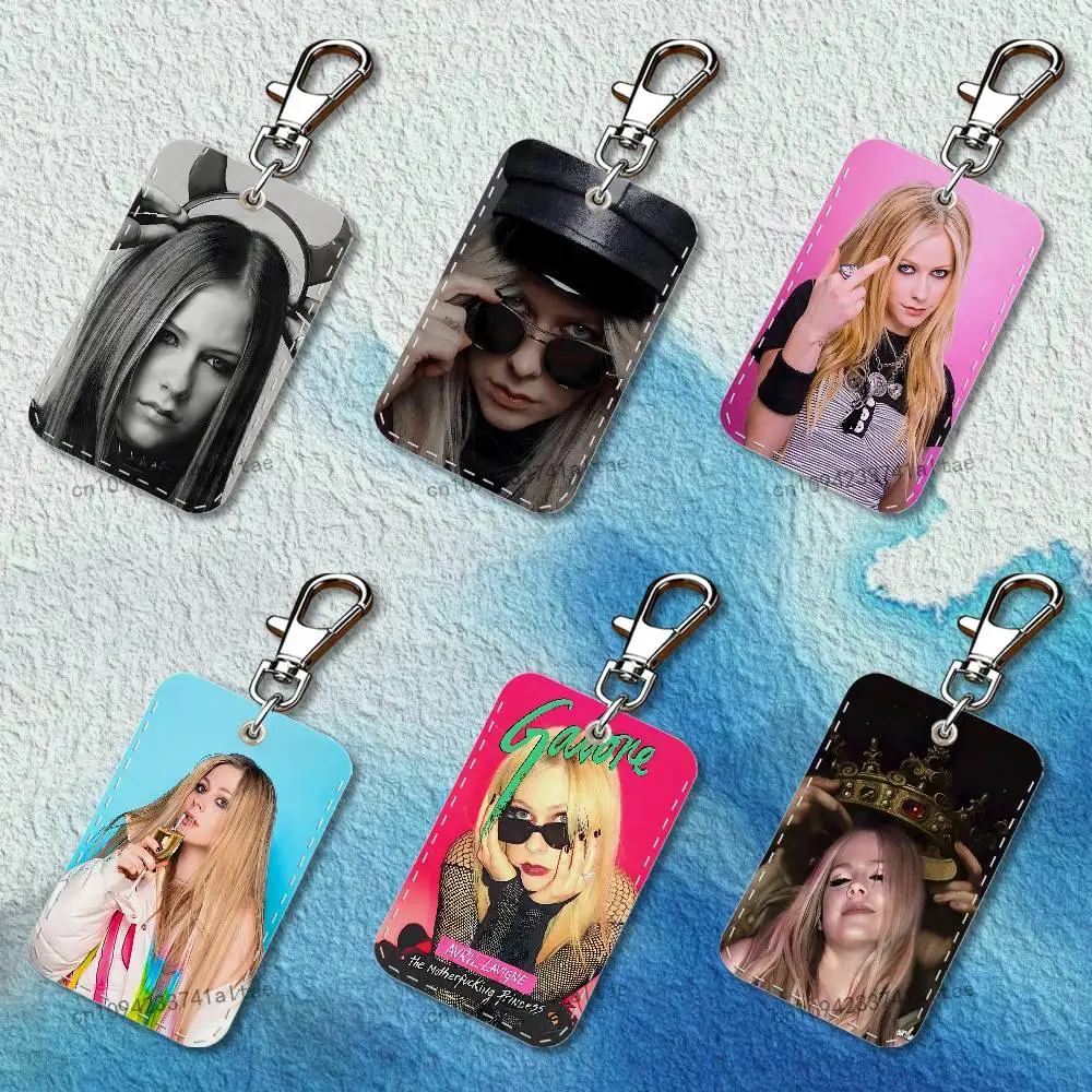 

Singer A-Avril Ramona Lavigne Rectangle Card Case Keychain Access Card Bag Key Tag Ring Leather Card Holder Key Ring Access
