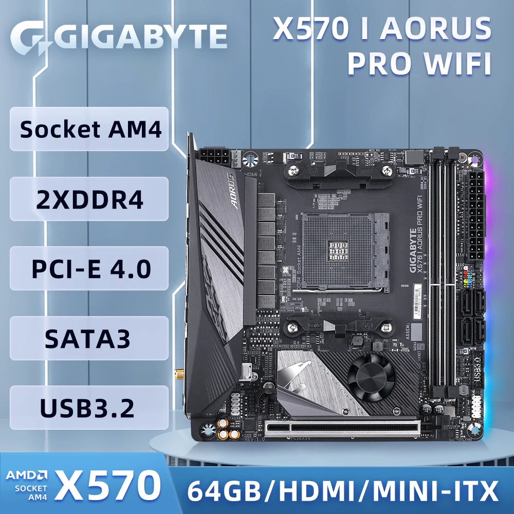 기가바이트 X570 I AORUS PRO 와이파이 마더보드, DDR4 와이파이 6 M.2 PCIE 4.0 Ryzen 5 5600 5000 5700x 프로세서 AMD AM4 지원 