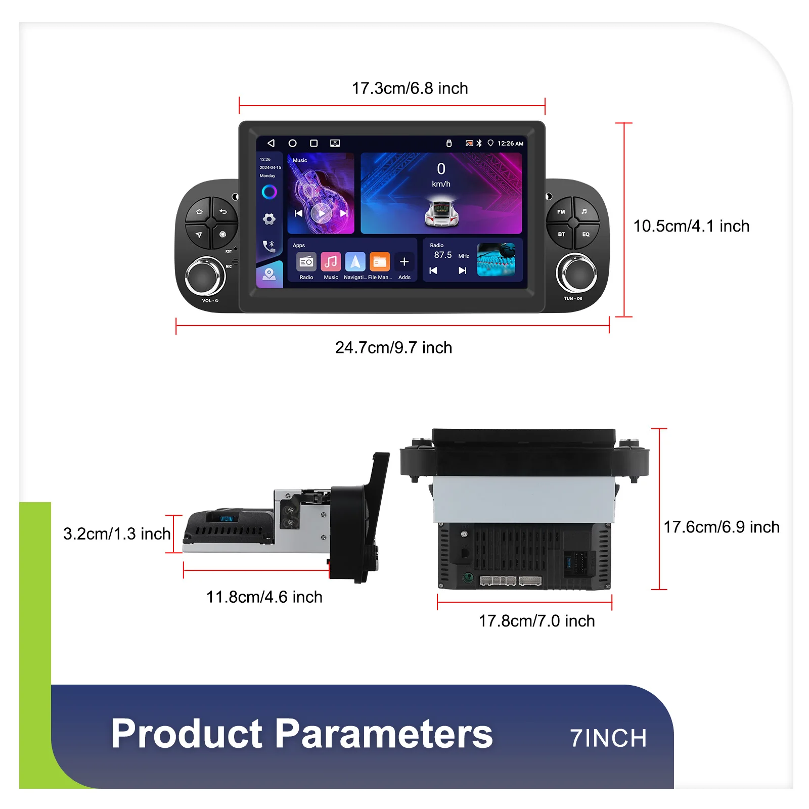 Podofo 7 Zoll Autoradio 2 DIN 4+64G Android Auto-Multimedia-Player für Fiat Panda 2013-2020 Kabelloses Carplay Auto-Audio Android Auto MirrorLink 4G GPS WIFI – Detail 6