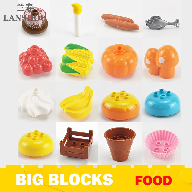 Big Size Building Blocks Corn Cake Ice Cream Breaded Pumpkin Food Accessories Compatible Large Bricks DIY Parts Play House Toys