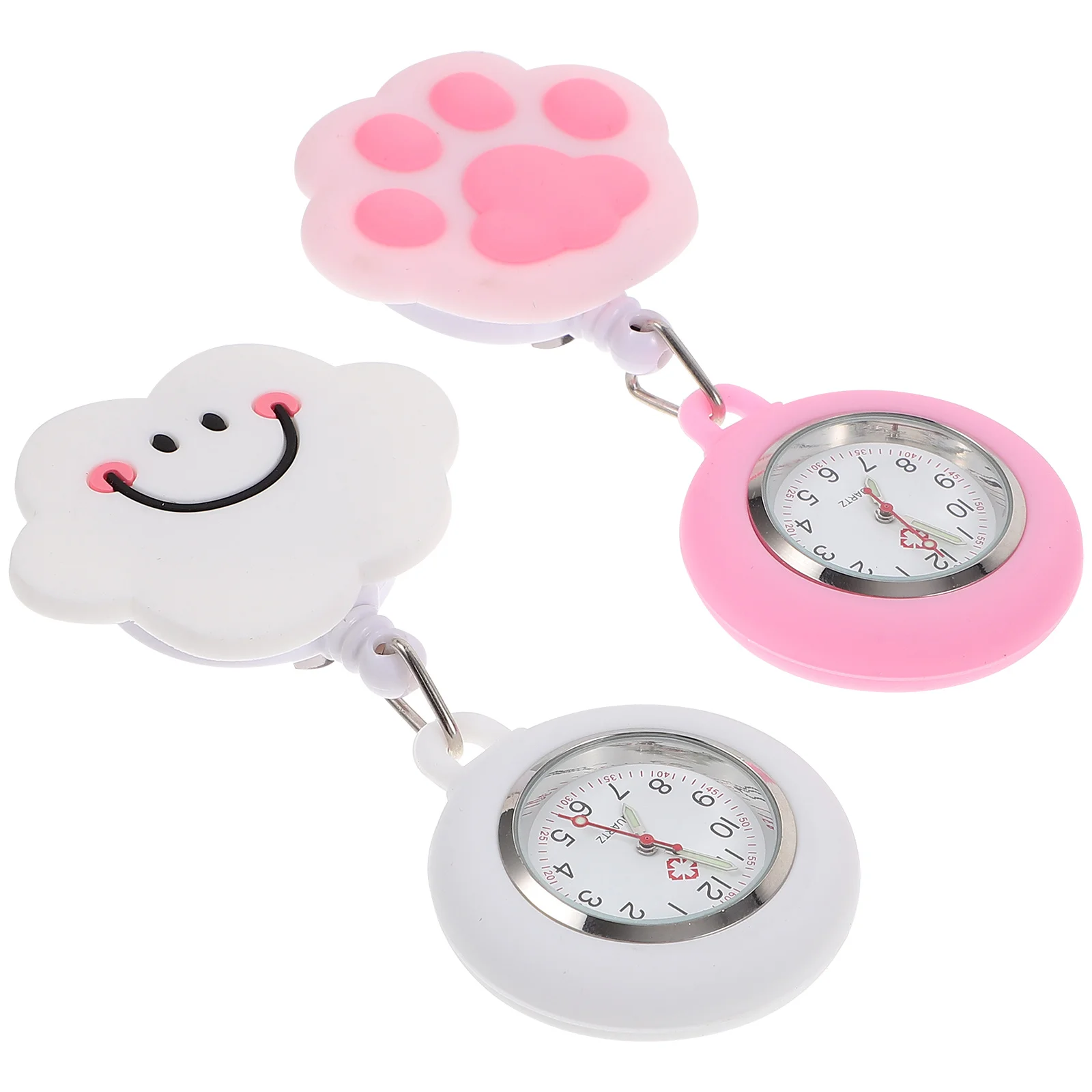2pcs Silicone Pocket Retractable Nurse Chest Watch For Women Clip- Staff Work Wear Fashionable Badge Timepiece Hanging