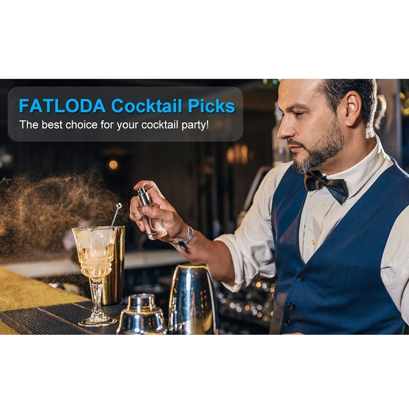 ABSF 15Pcs Cocktail Picks, 4 Inch Reusable Stainless Steel Martini Picks Cocktail Toothpicks For Olives Appetizers Sandwich