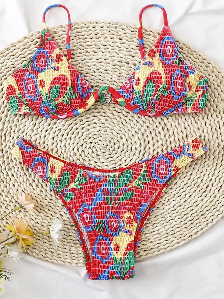 HYRAX-Sexy Low Waisted Bikini Set for Women, Female Swimsuit, Printed Beachwear, Brazilian Bathing Suits, Swimwear, New, 2024