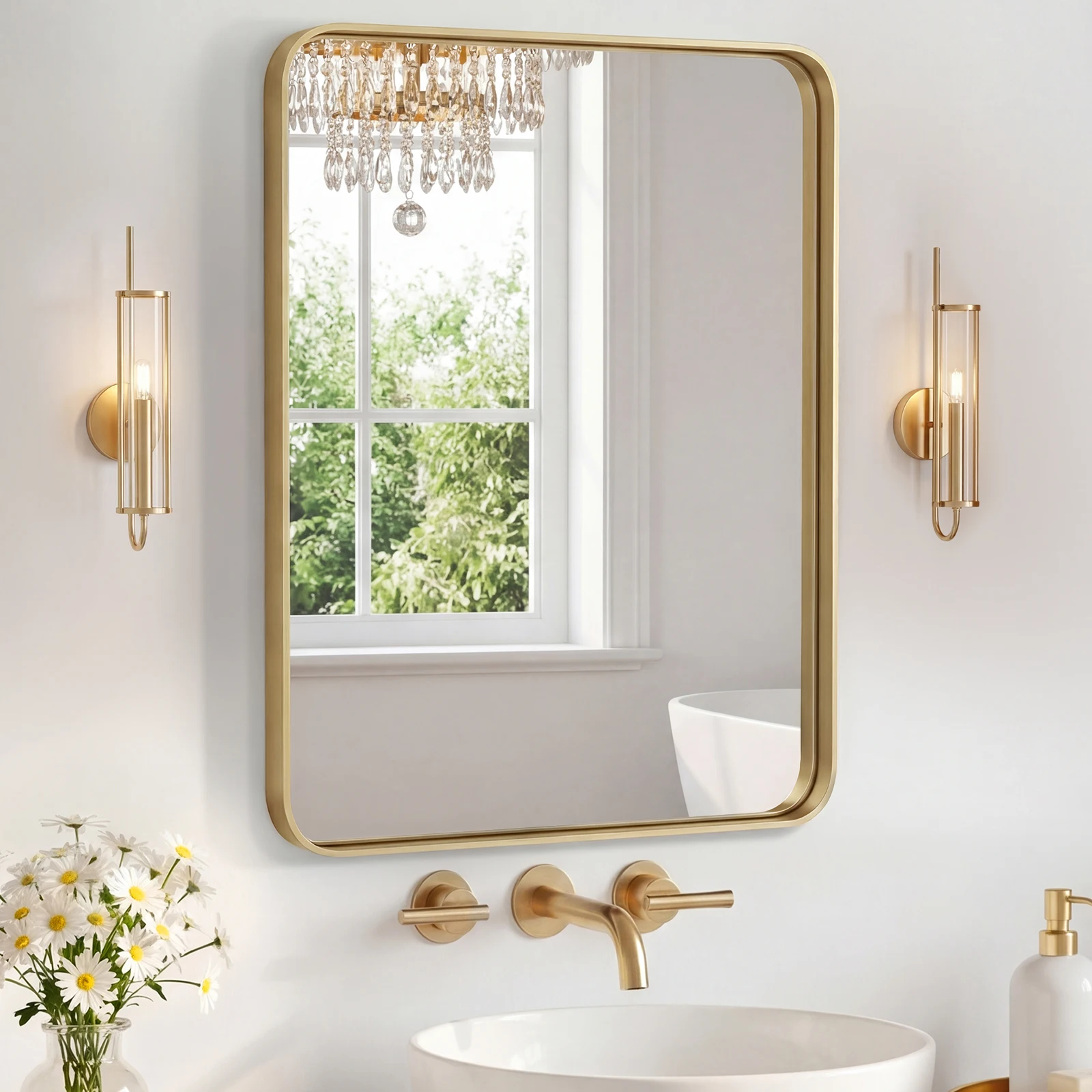 

Bathroom Mirror 15.75X19.69 Inch Black Metal Frame Rectangle Vanity Mirror with Rounded Corners, Modern Wall Mounted Anti-Rust Mirror for Farmhouse, Restroom, Entryway, Horizontal or Vertical Hanging