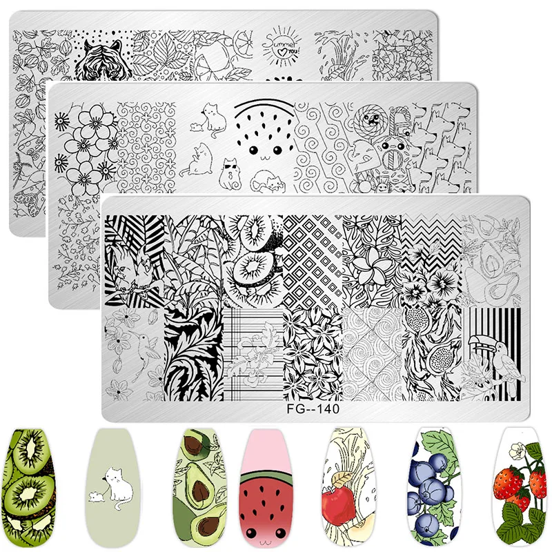 6X12 Summer Fruits Nail Art Stamping Plates Lemon Strawberry Watermelon Avocado Template Plate Flower Leaf Nail Art Stencil Tool