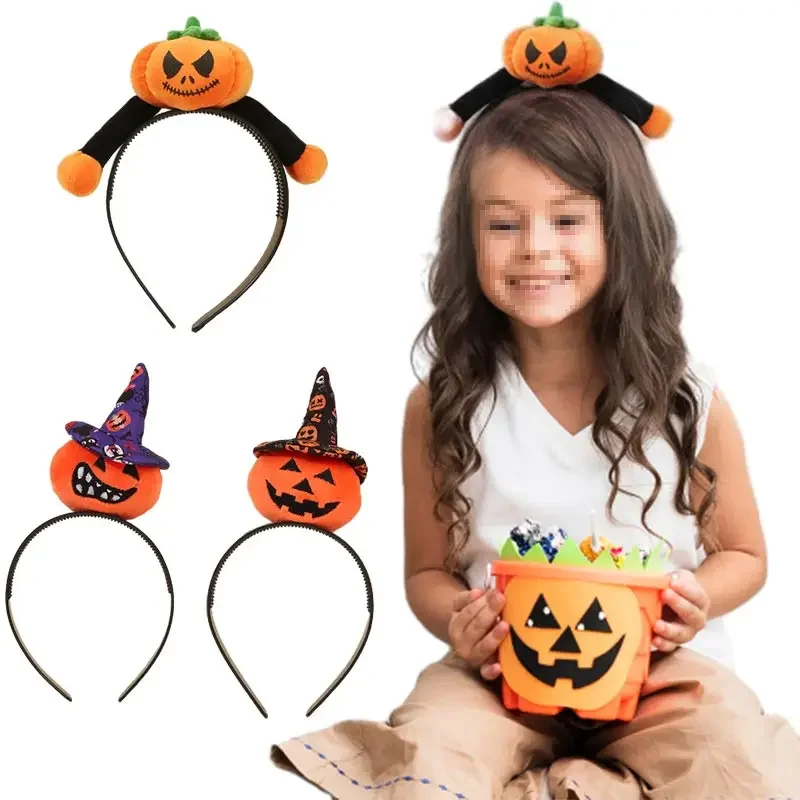 ncmama New Pumpkin Headband Horror Witch Hat Pumpkin Hair Hoop for Kids Girls Halloween Party Decor Hairbands Hair Accessories