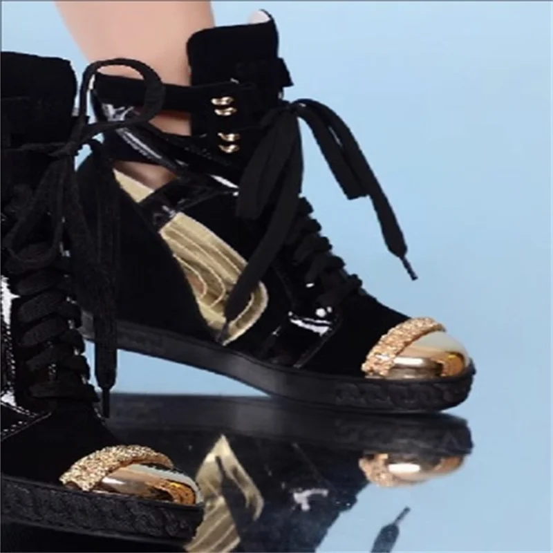 New Height Increasing Women Wedges Heel Mixed Colors High Top Female Chain Flats Shoes Top Quality