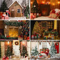 Bonvvie Christmas Backdrop Fireplace Xmas Tree Gift Portrait Photobooth Photography Background Family Party Decoration Banner