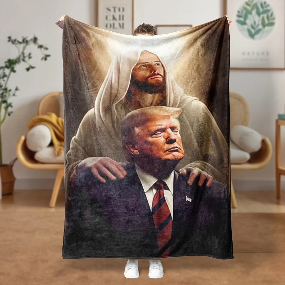 Flannel Blanket God and Trump Pattern Soft and Comfortable Travel Camping Queen Blanket Warm and cozy gift for him/her