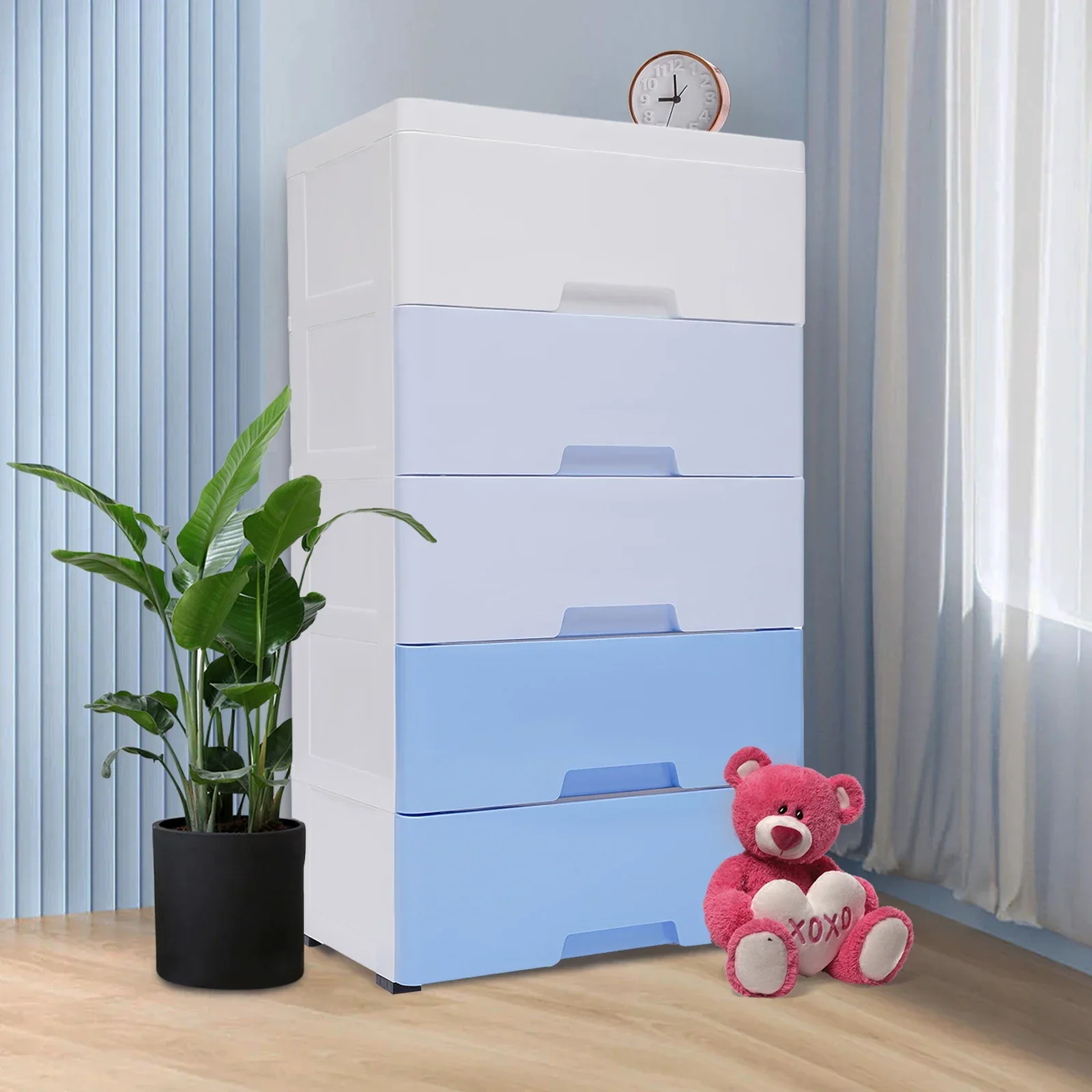 

Bymaocar 5-layer Movable Storage Cabinet, Gradient Blue Stackable Storage Drawers for Bedrooms, Study Rooms, and Dressing Rooms