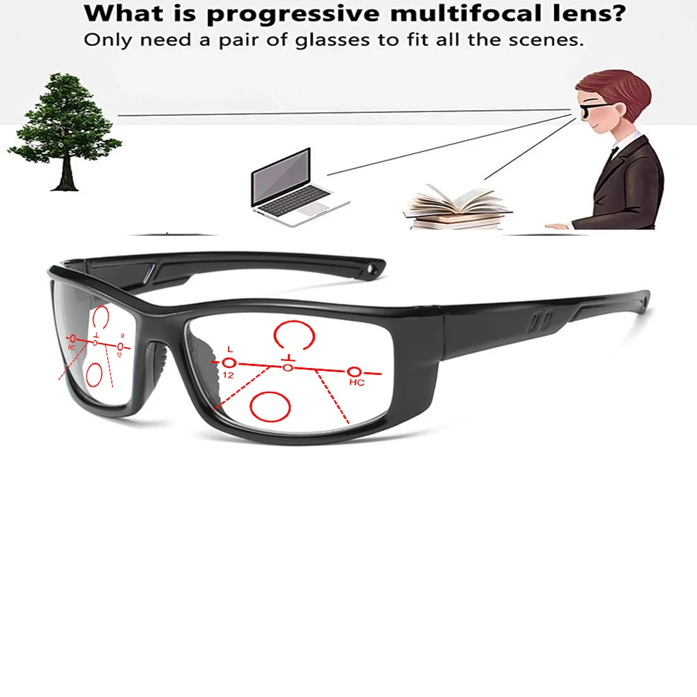 Rectangular Outdoor Wind-proof Handcrafted Frame Progressive Multifocal Reading Glasses +0.75 To +4