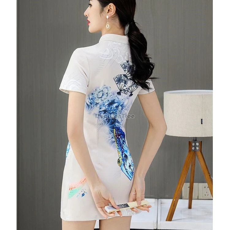 2024 nieuwe pedicure massage technicus werkkleding ktv nachtclub sexy chinese stijl cheongsam jurk set hotel spa uniform w149