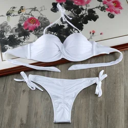 Bikini solidna opaska na ramiączkach zestaw Bikini biała Push-Up strój kąpielowy Bikini Bandeau brazylijski strój kąpielowy Maillot De Bain