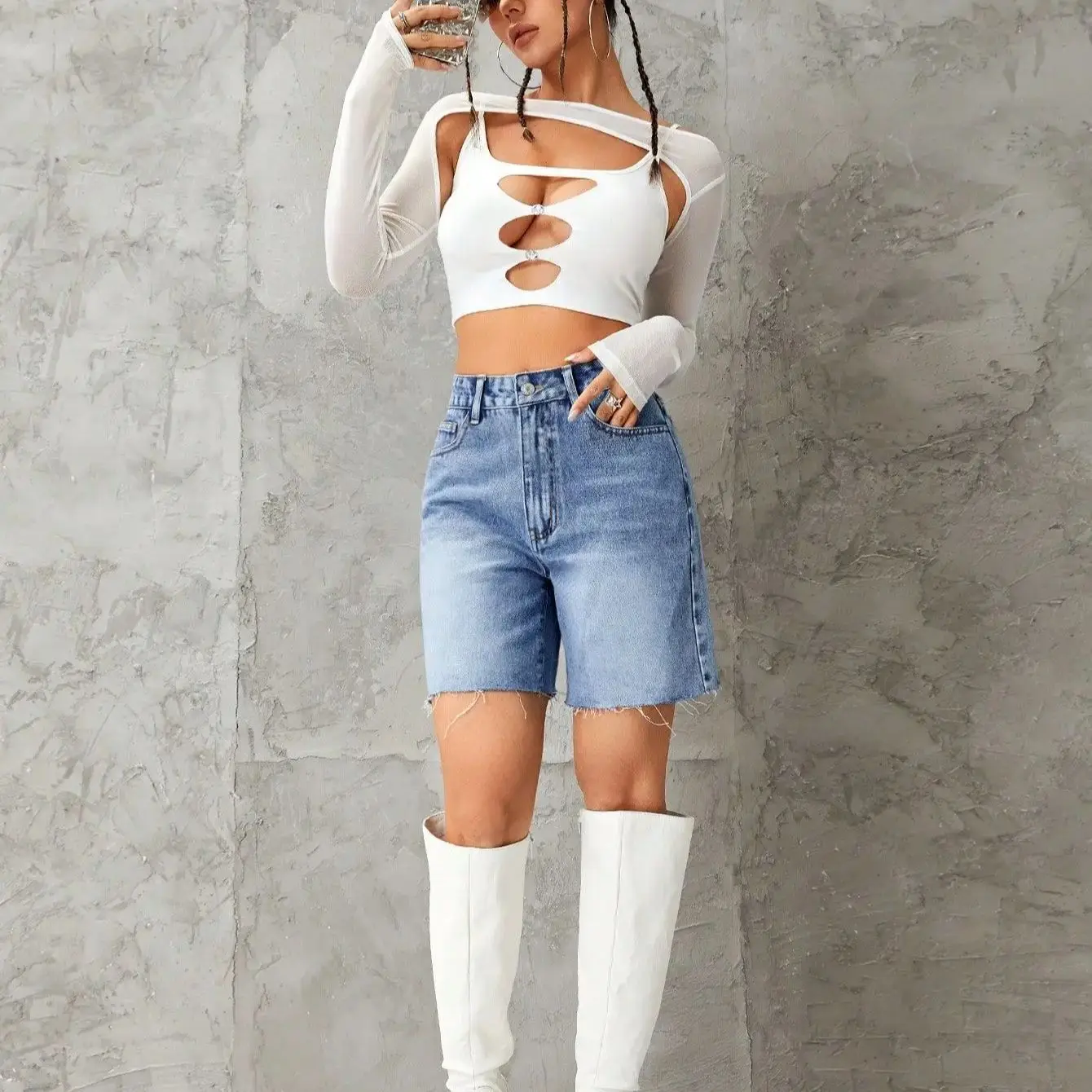 

Mid Waist Women's Denim Shorts Fashion Vintage Casual Loose Blue Shorts Summer High Street Oversize Straight Wide Leg Pants