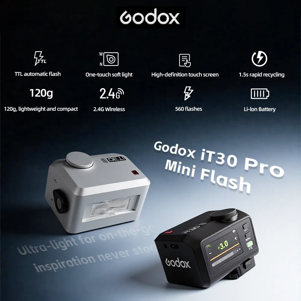 НОВЫЙ Godox iT30Pro Мини-набор Верхняя вспышка Сенсорный экран Ретро Свет Литиевый TTL Высокоскоростной синхронный Маленький Портативный 120 г Легкий