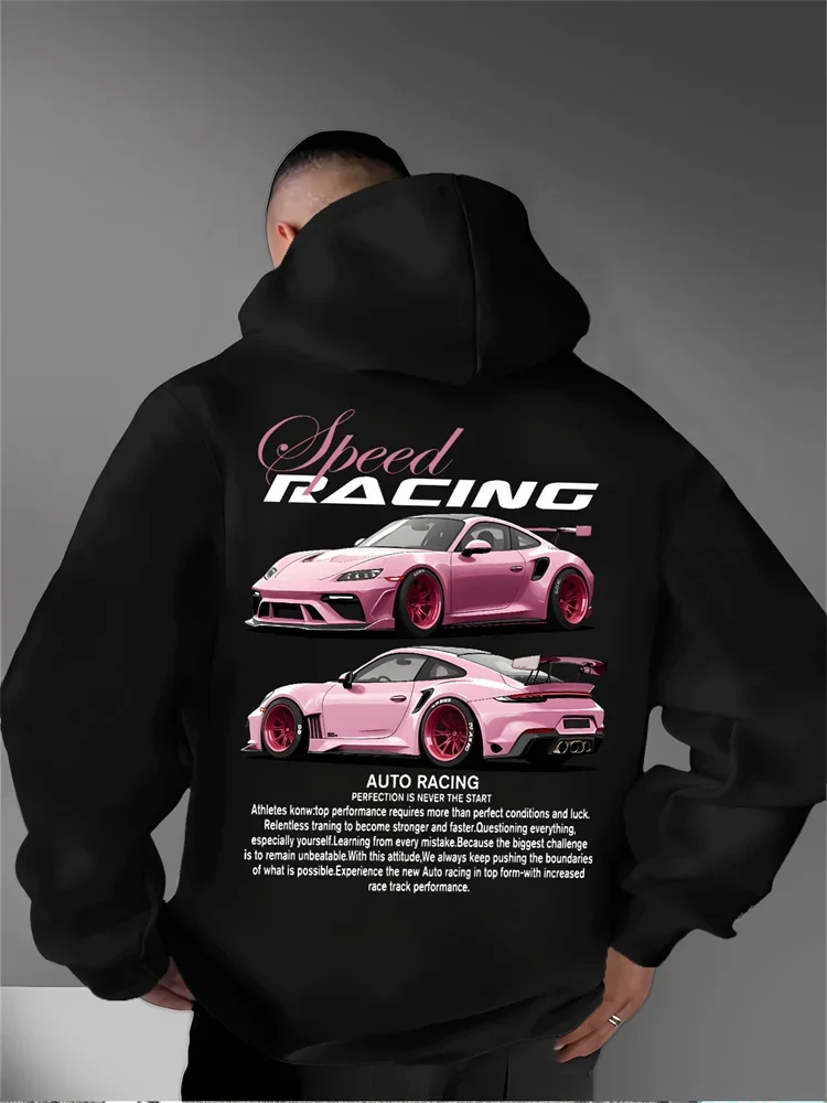 هوديي برسومات سباق عاطفية للرجال يتميز بسيارات السباق والرسوم التوضيحية للسيارات الرياضية، هوديي عصري غير رسمي #1