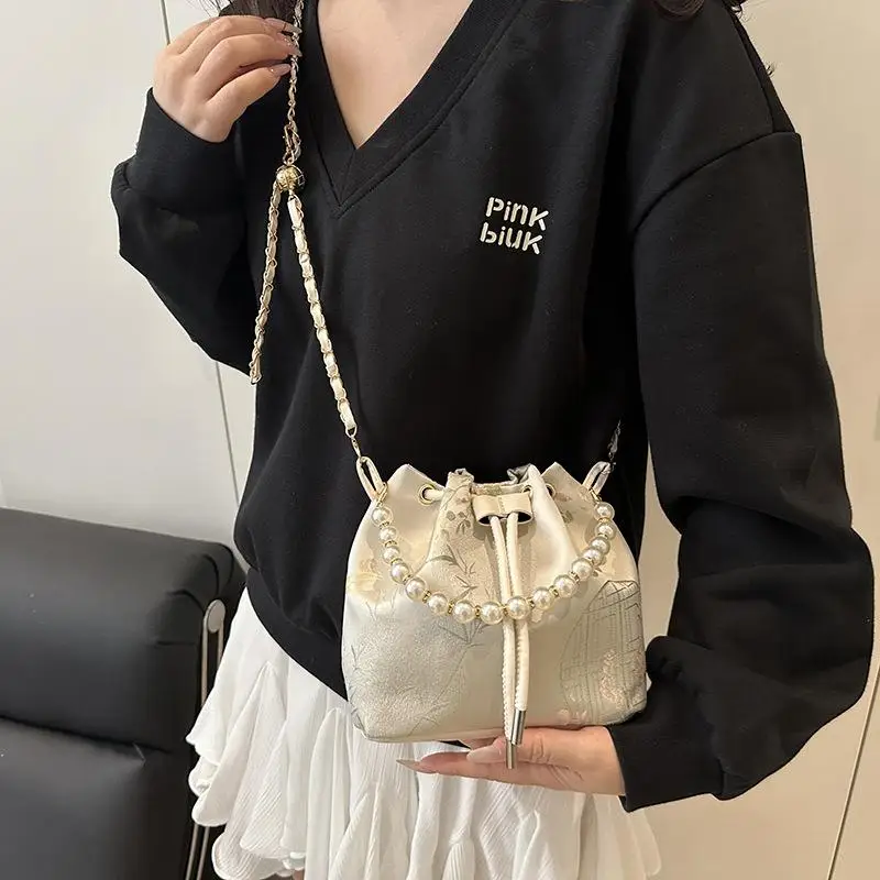 

[xxx]【xxx】1 Piece Fashion Ladies Bucket Bag New Chinese Style Pearl Women Handbags Luxury Shoulder Crossbody Bags[ZYS]