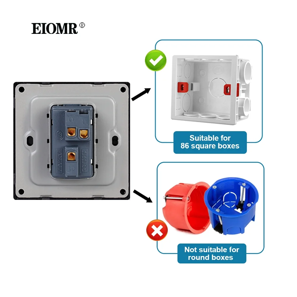 EU/UK Standard Wall Light Switch 16A 250V 1 Gang 1/2 Way Wall Switch Socket White/Black/Gold/Gray/Silver 86mm*86mm Rocker Switch