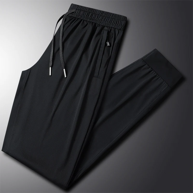 Quick Dry Sweatpants Men Gym Fitness Sports Trousers Running Pants Elastic Dry Fit Zipper Pockets Long Pants Breathable Summer